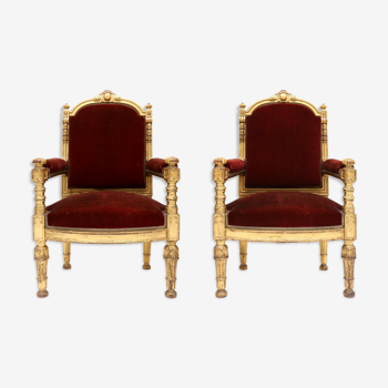 Set de 2 thones antique en velours rouge Italie