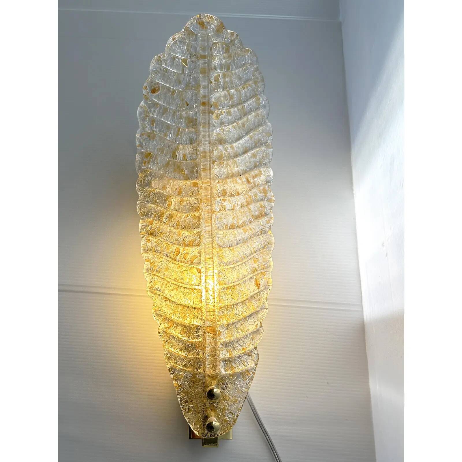 Pair of Italian Venetian Gold “Graniglia” Leaf Murano Glass Wall Sconces
