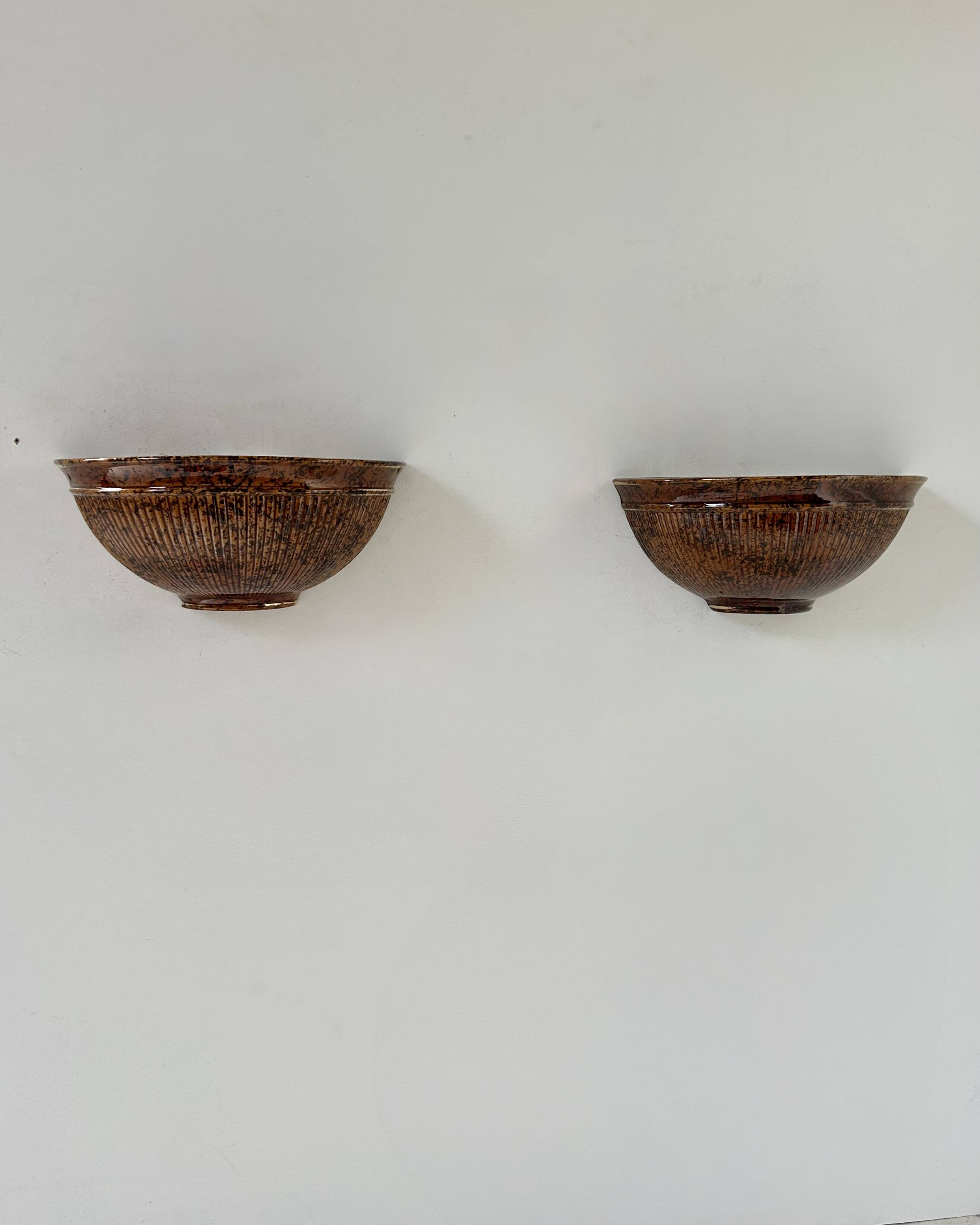 Pair of vintage brown porcelain wall lights, Italy 1970.
