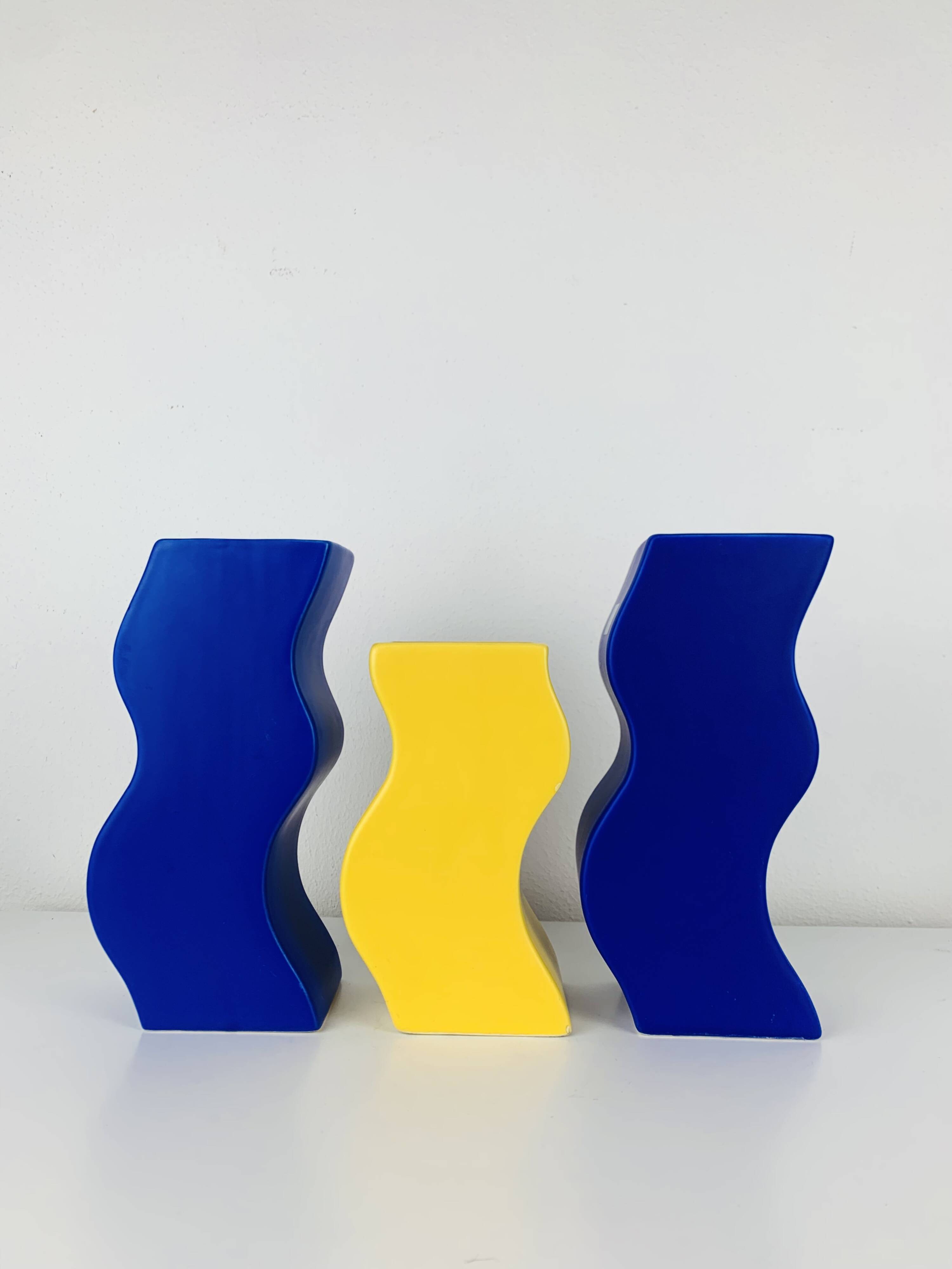 Trio of Asa vases, 1980s ceramic, vintage Memphis style