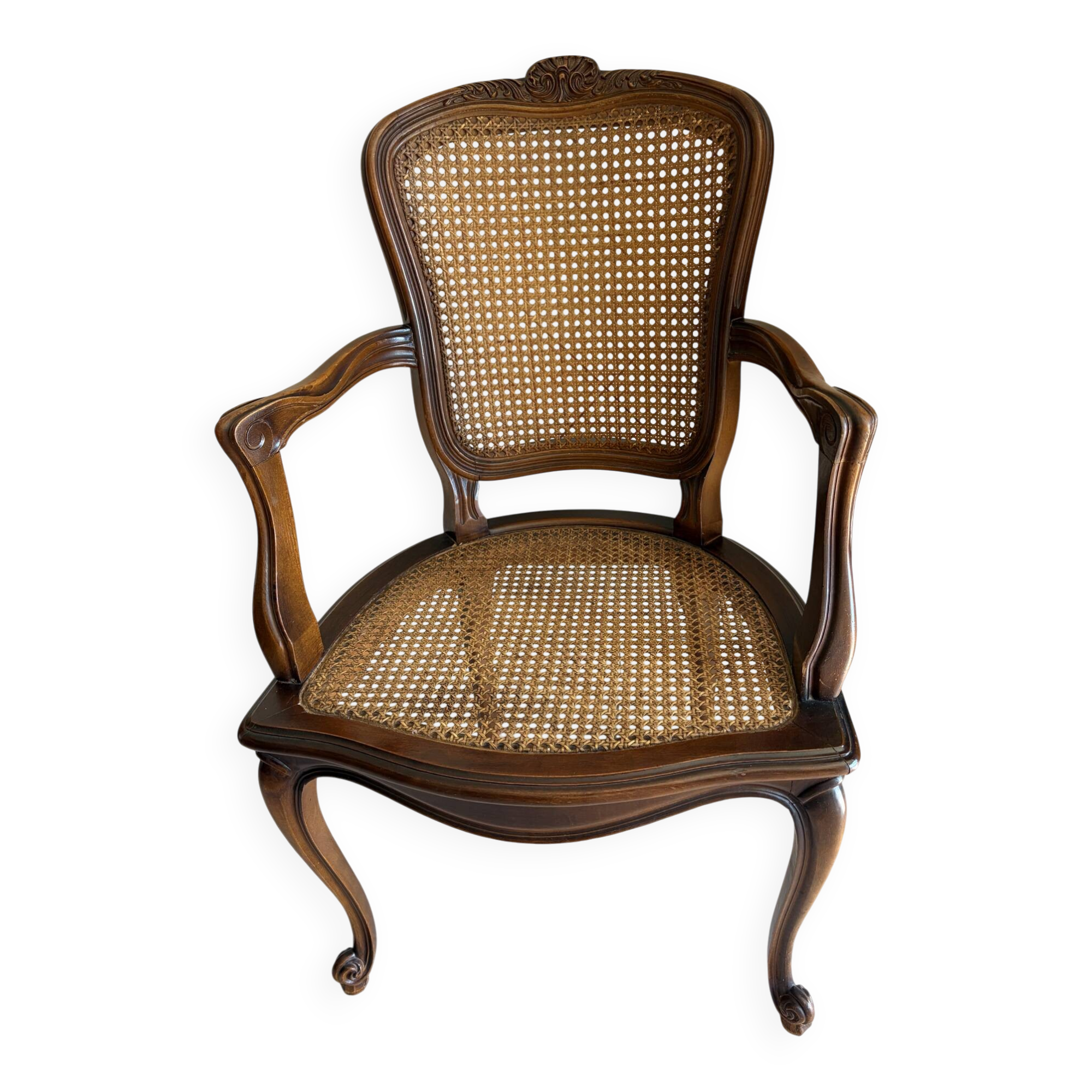 Wood and cane armchair