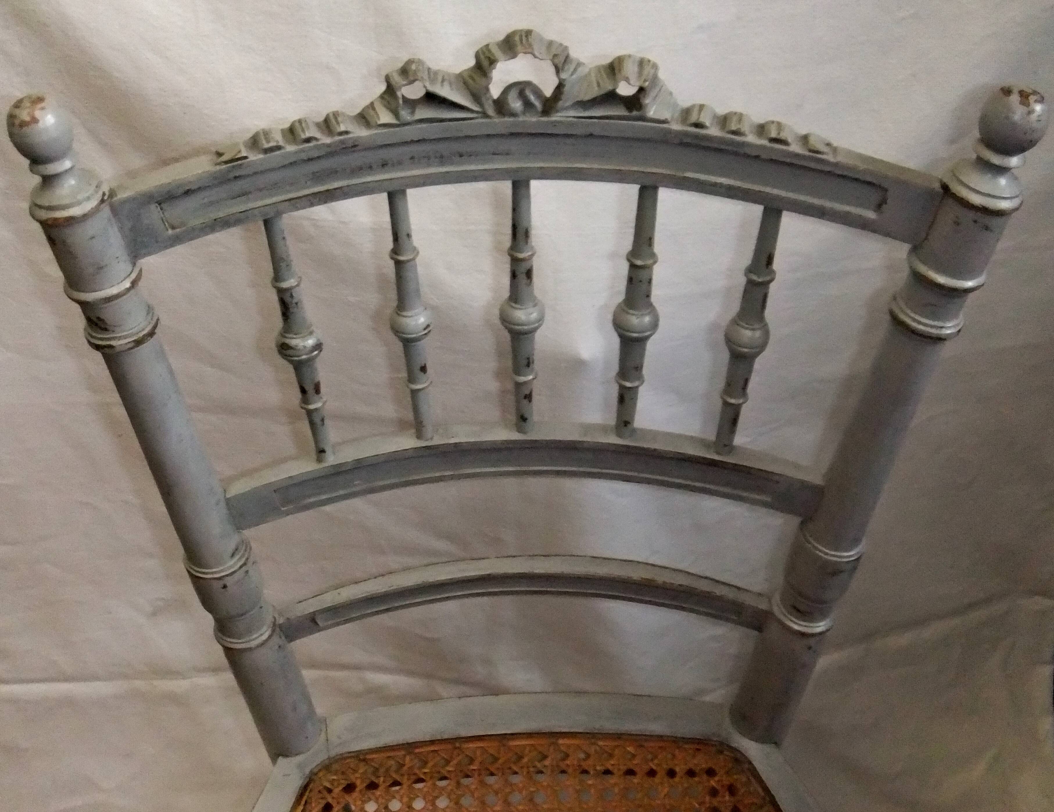 Antique Louis XVI style chair with pebble grey cane