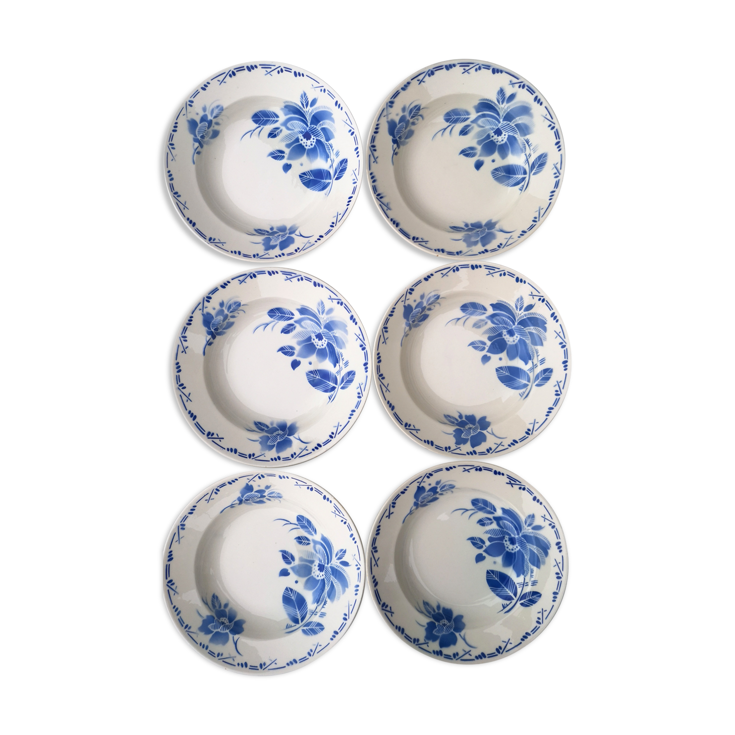 Set of 6 old hollow plates Lunéville