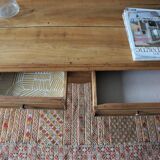 Table basse ancienne en chêne avec 2 tiroirs