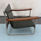 Fauteuil lounge vintage italien chrome et cuir des années 60