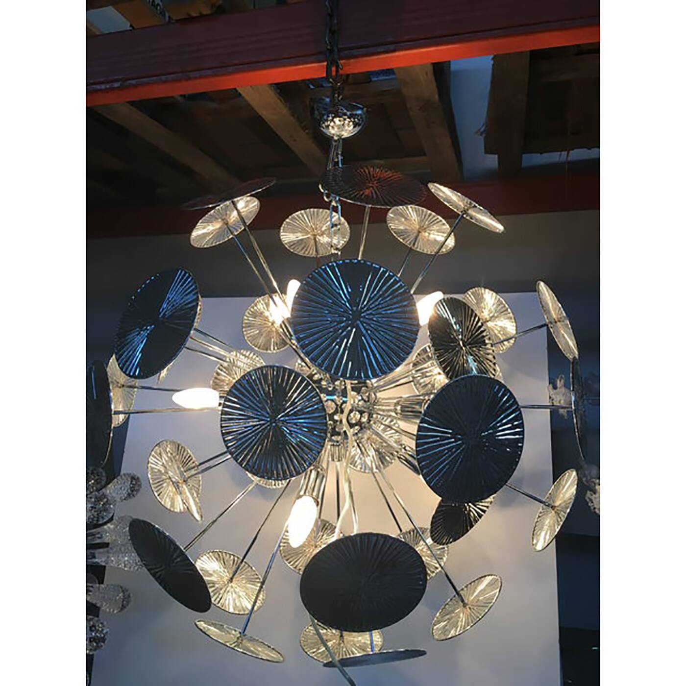 Handmade Hammered Sputnik Chandelier in Kromo Discs Italian Made