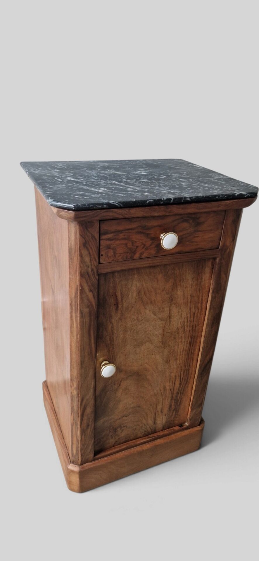Walnut bedside table with black marble top – late 19th century.