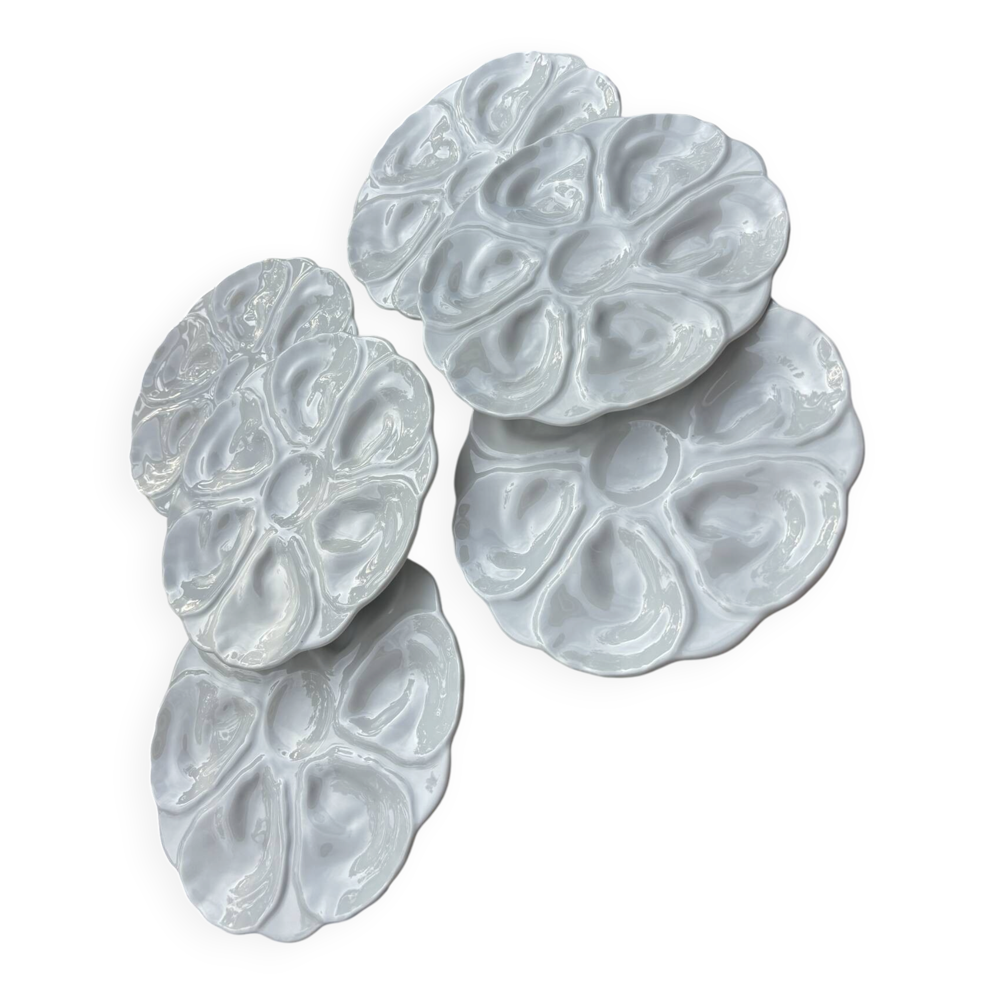 6 assiettes à huîtres majolique