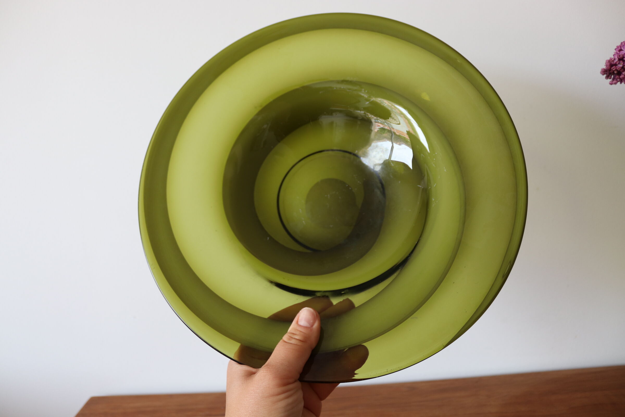 Green blown glass dish