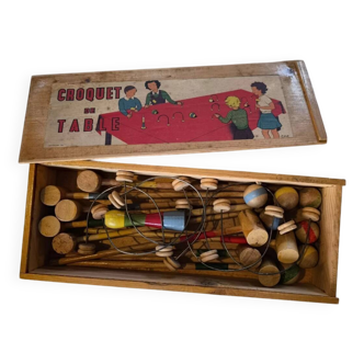 Ancien jeu 'Croquet de Table' en bois – Jouet vintage années 50