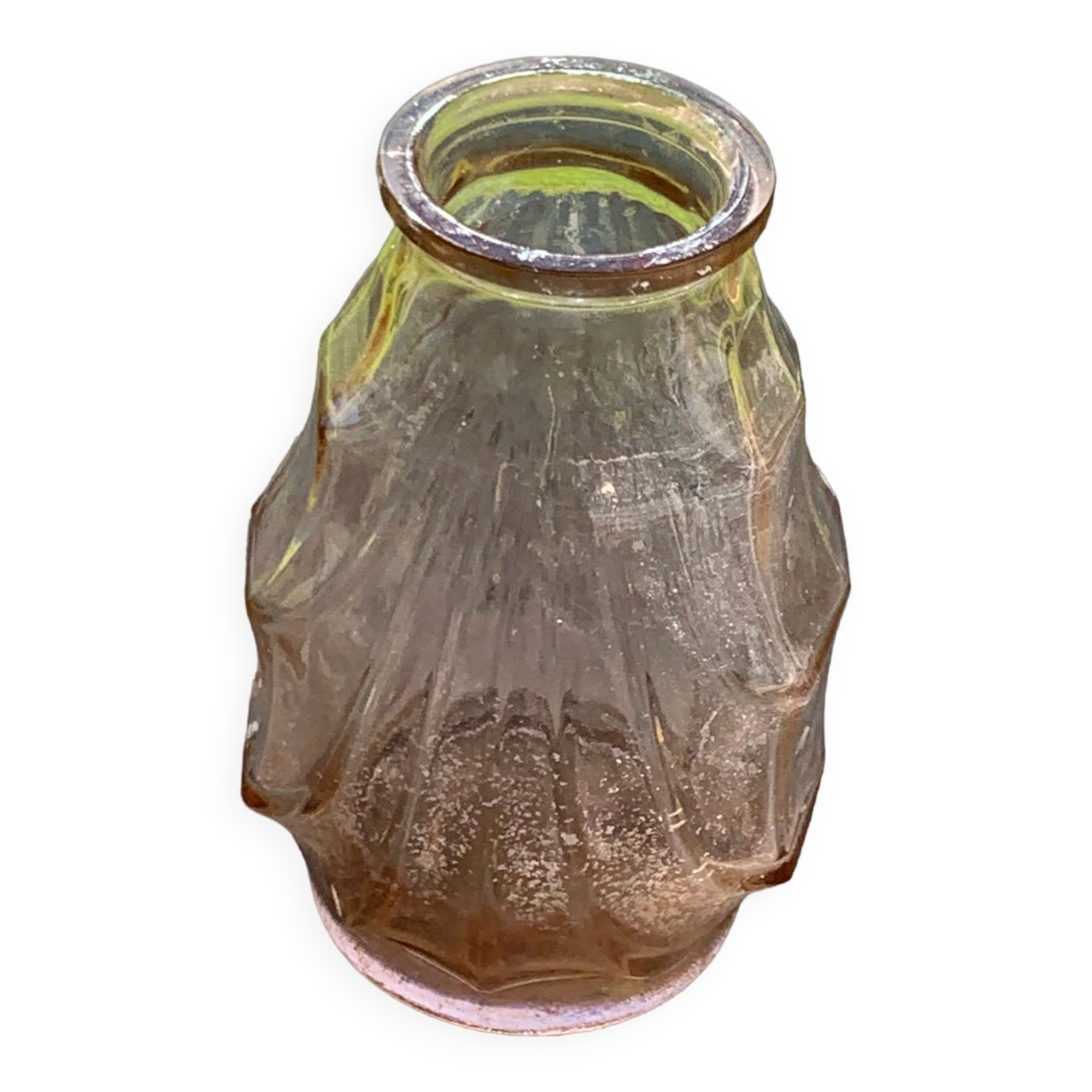 has a hyacinth in pink glass, art deco molded glass