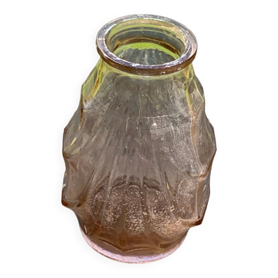 Vase a jacinthe en verre rose, verre moulé art deco