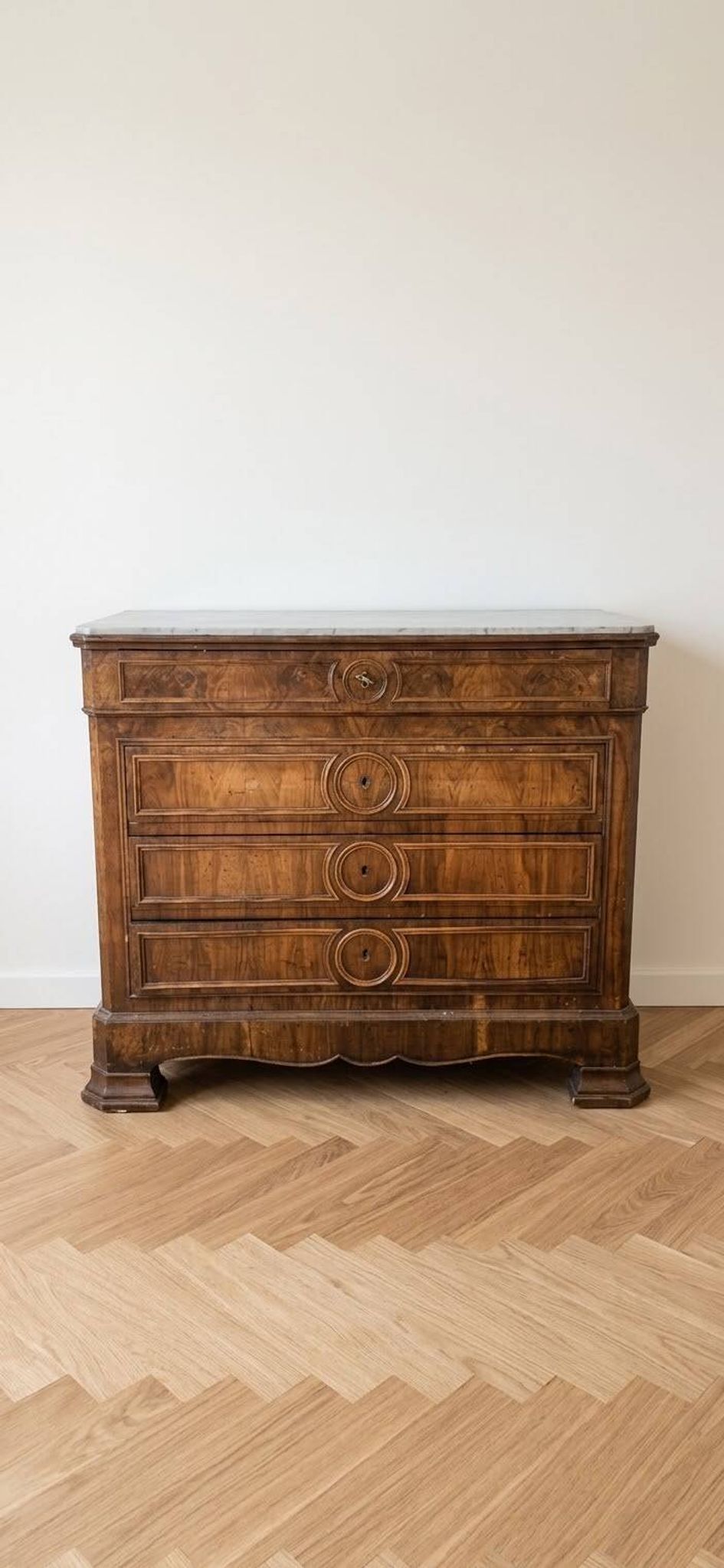 Ensemble commode ancienne : 3 tiroirs en bois kaki