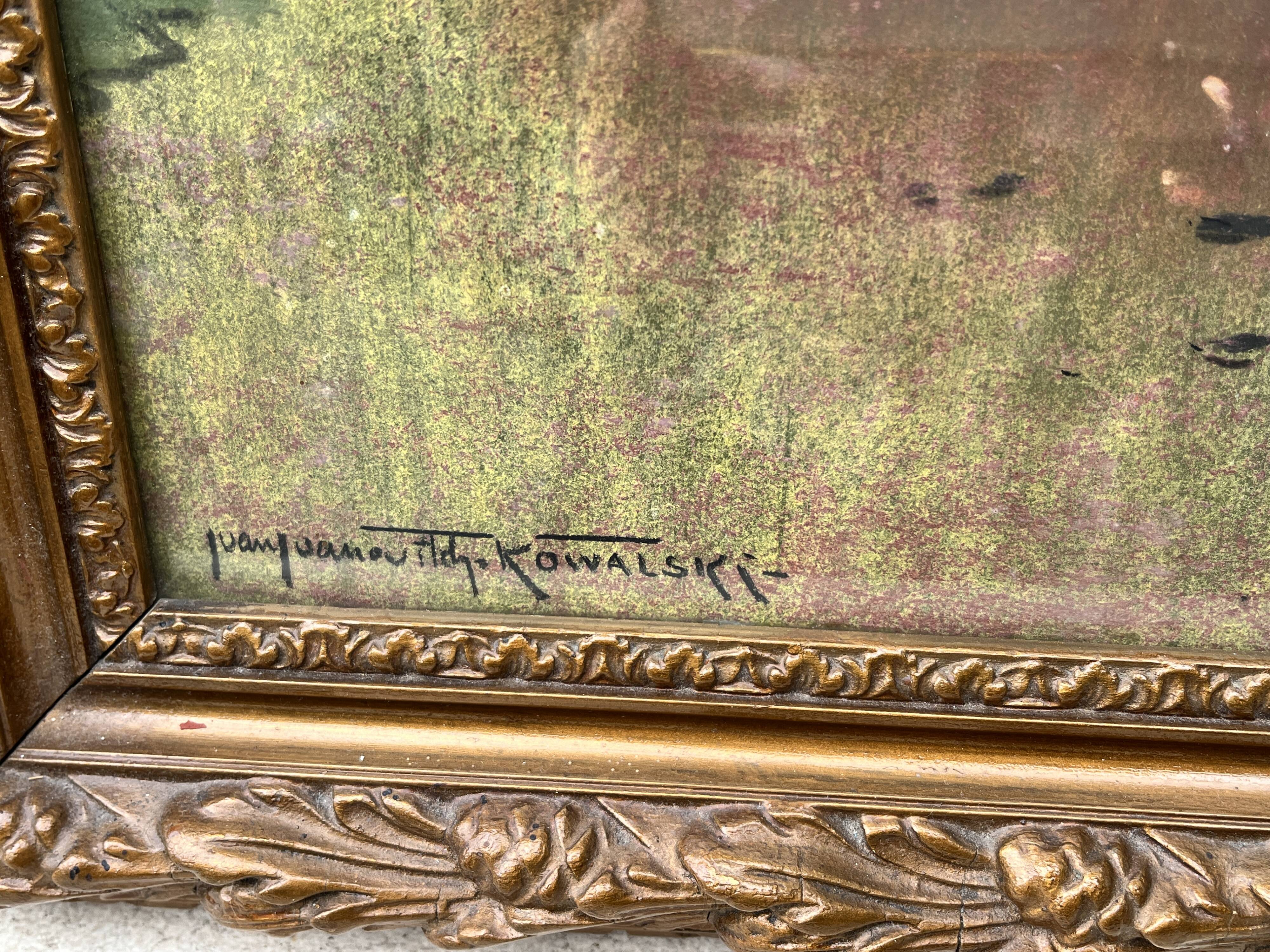 KOWALSKI Ivan, Pastel landscape river undergrowth signed early 20th century