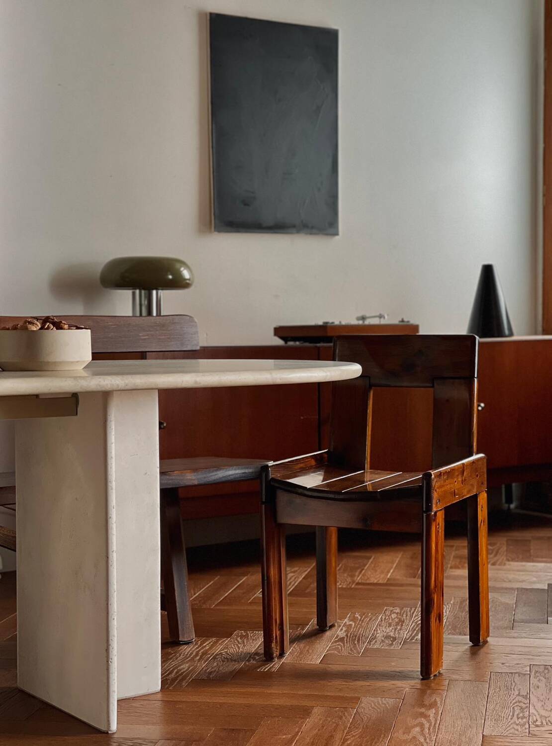 Table à manger Roche Bobois en travertin italien – Années 70/80
