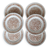 6 assiettes à dessert vintage fleuries – Codec – Décor brun rustique