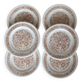 6 assiettes à dessert vintage fleuries – Codec – Décor brun rustique
