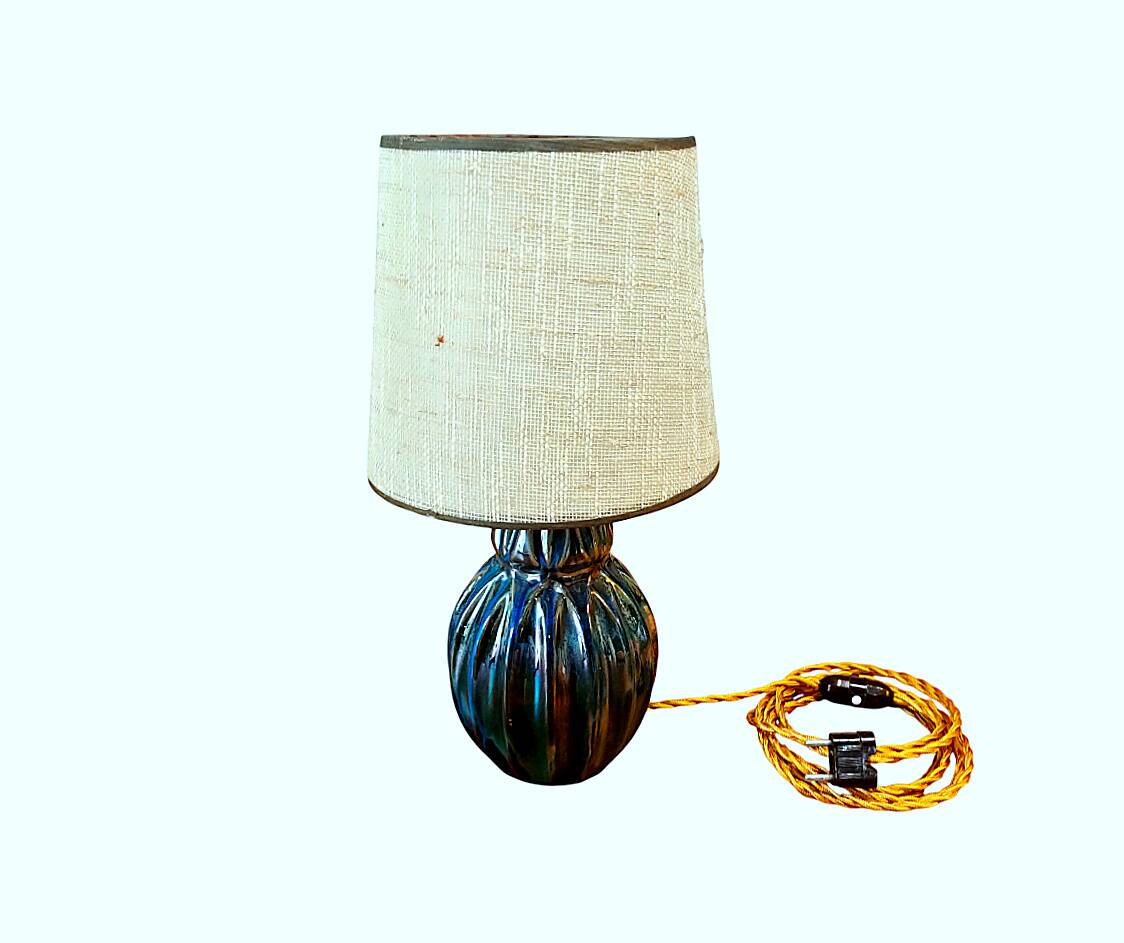 Lamp, Alphonse CYTHÈRE base, flamed stoneware RAMBERVILLIERS and fabric shade.