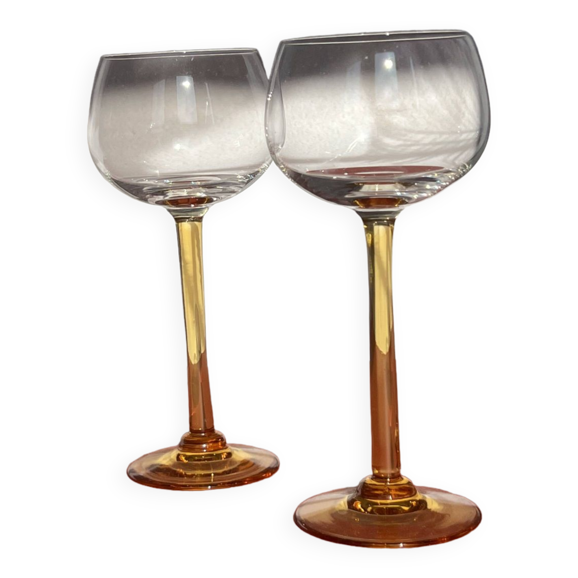 Pair of glass balloon vintage style Luminarc foot rod orange