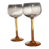 Pair of glass balloon vintage style Luminarc foot rod orange