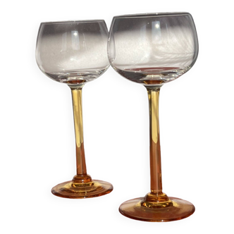 Pair of glass balloon vintage style Luminarc foot rod orange