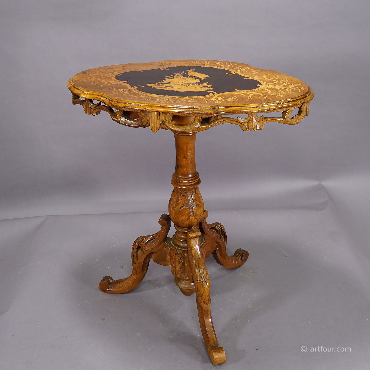 Edelweiss marquetry side table Brienz Switzerland 1900