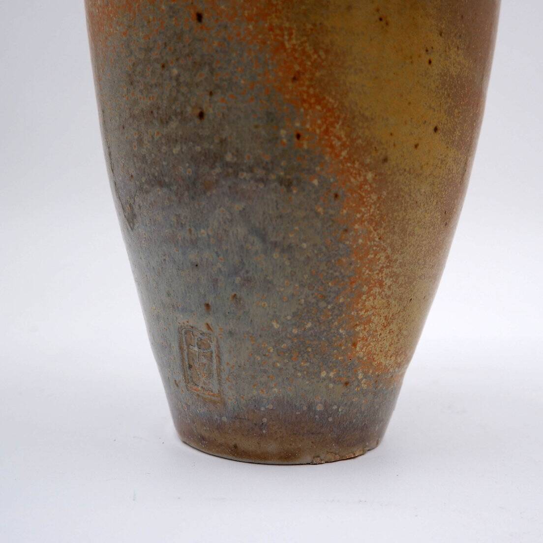 Vintage brown ceramic vase stamped "PV"