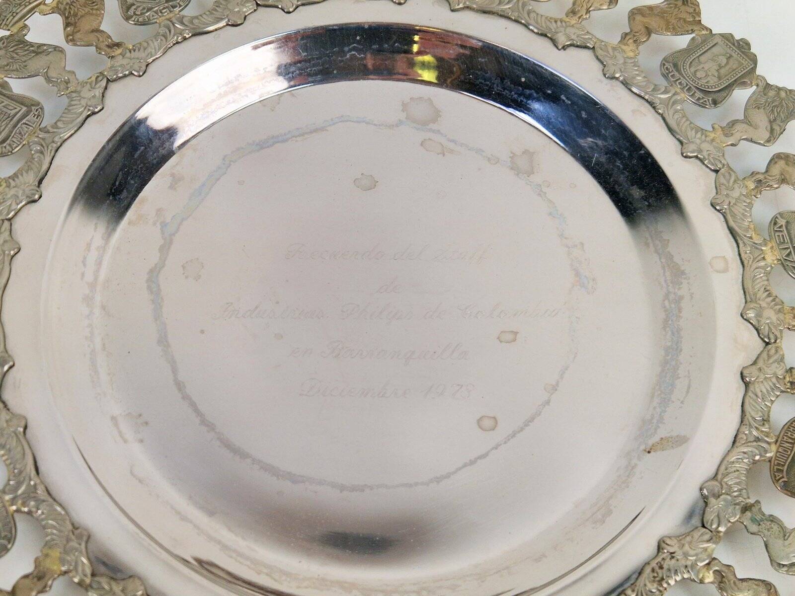 900 Pure Silver Platter from Florentina, Bogota, Colombia, 1970s