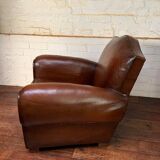 French leather club chair, chapeau de gendarme model circa 1950’s