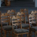 Denmark mid-century, set of 8 oak and lambswool chairs, Henning Kjærnulf, 1960s