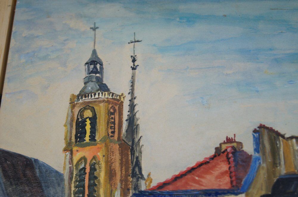 Georges Wolinski, View of Paris, oil on panel, 1982, framed