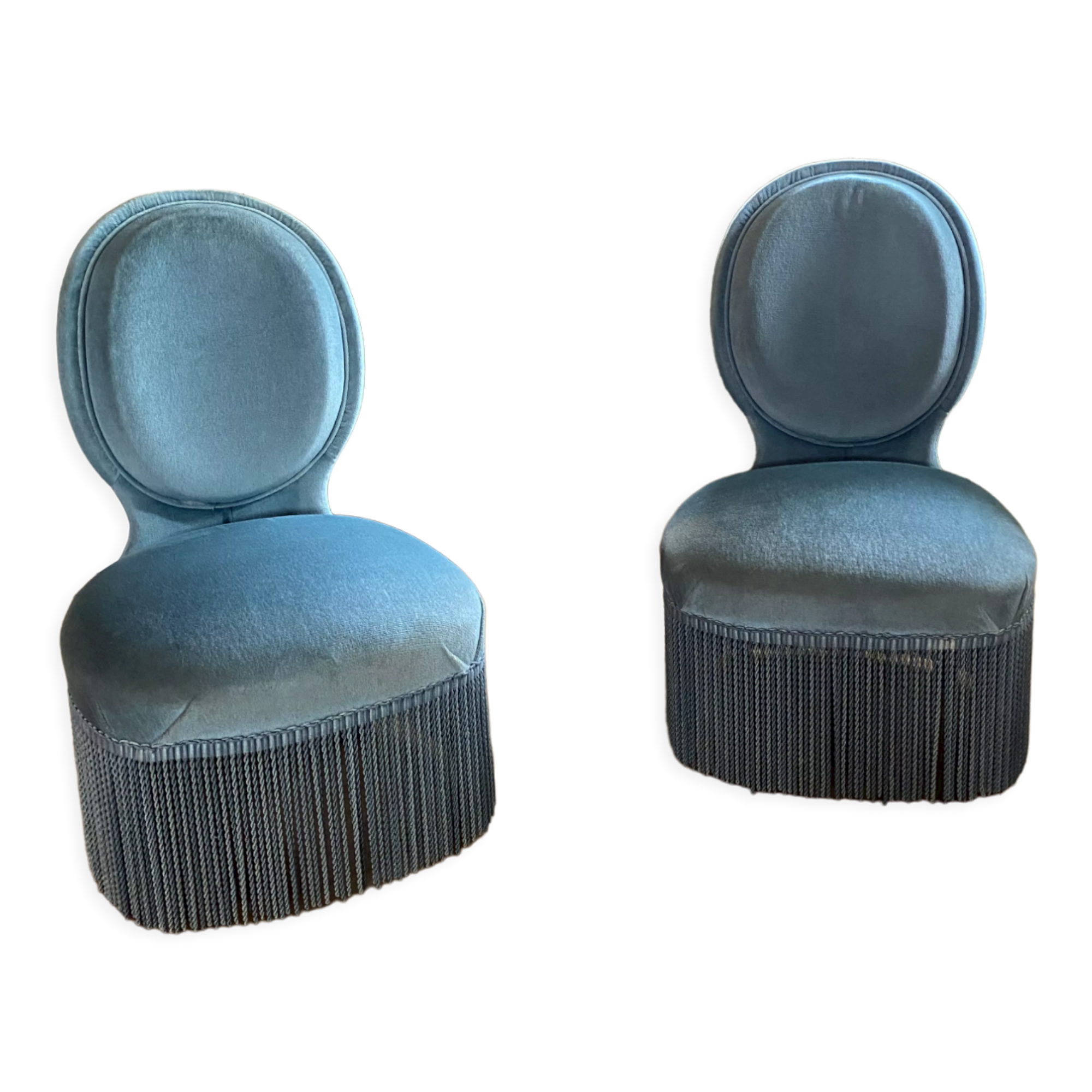 Pair of blue velvet toad armchairs