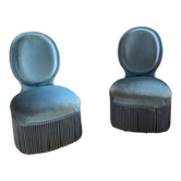 Pair of blue velvet toad armchairs