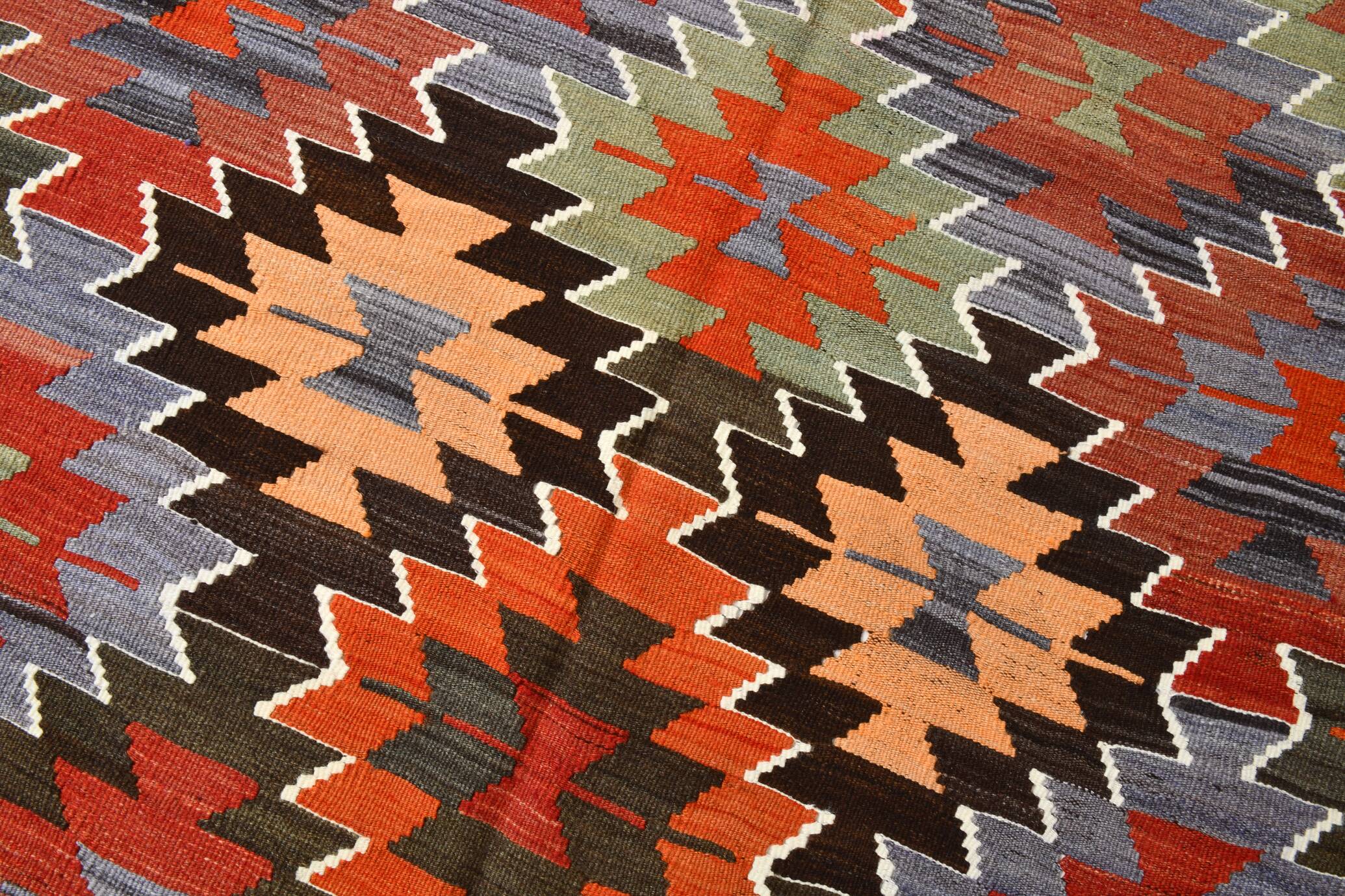 5x11 Multicolor Geometric Style Kilim Rug, Hanmade Wool Area Rug, 162x342Cm