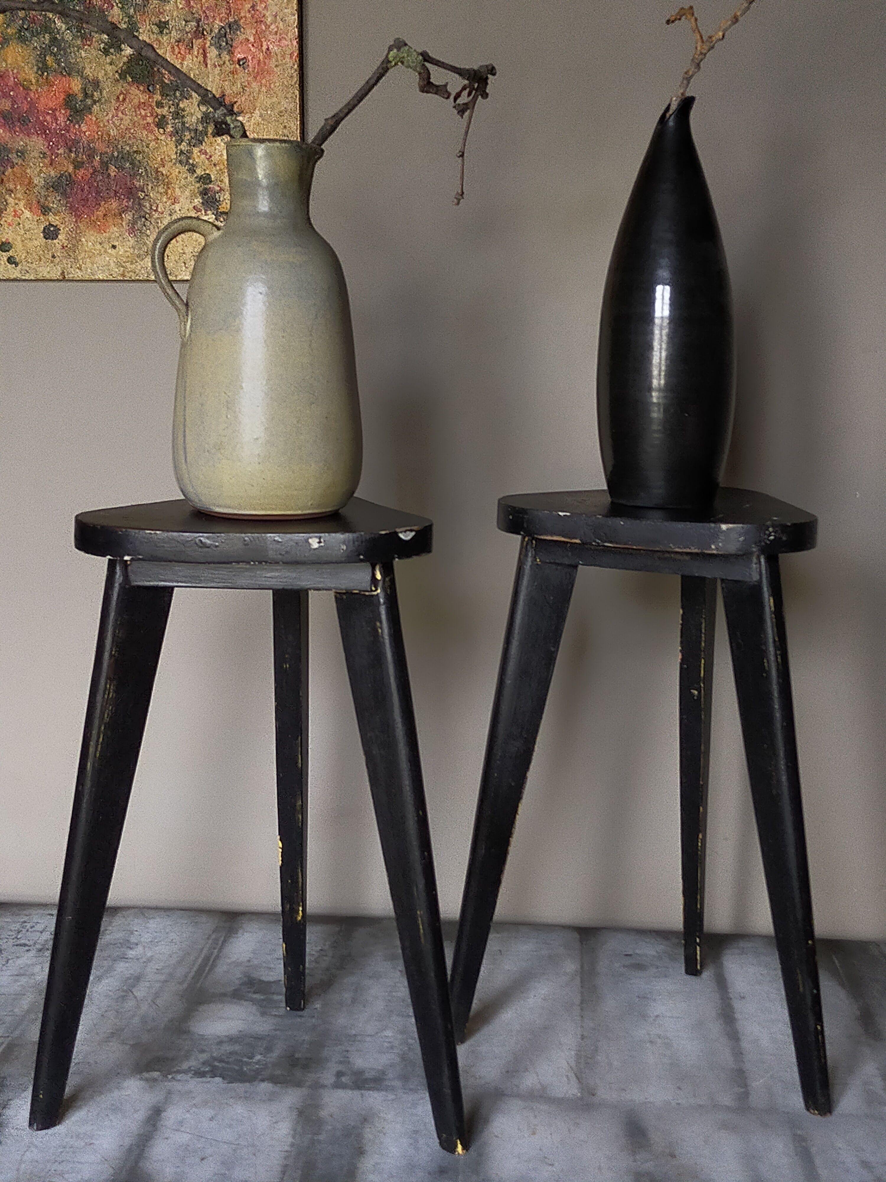 Pair of old tripod tripod harnesses black patina