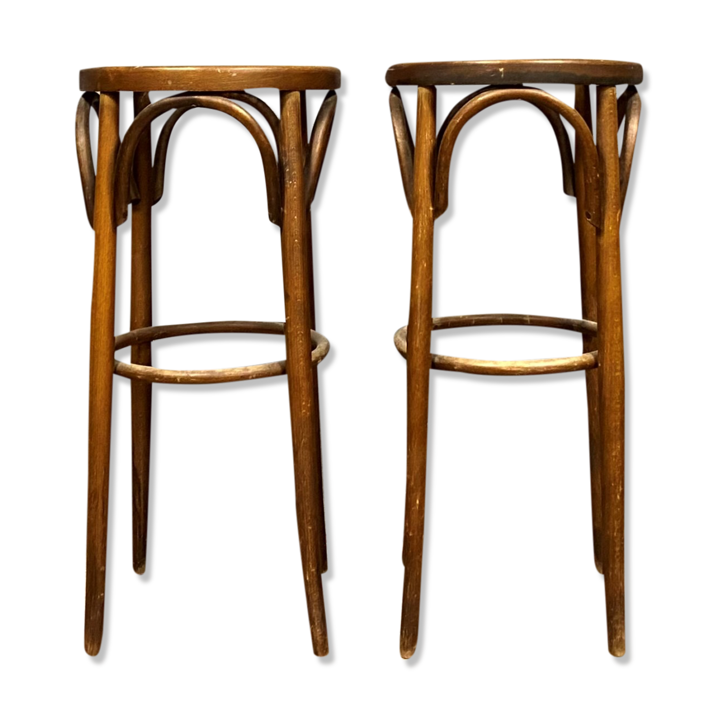 Pair of steamed curved wooden bar stools 1880