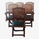 Set of 6 vintage French chairs in solid wood, canework and sky green
