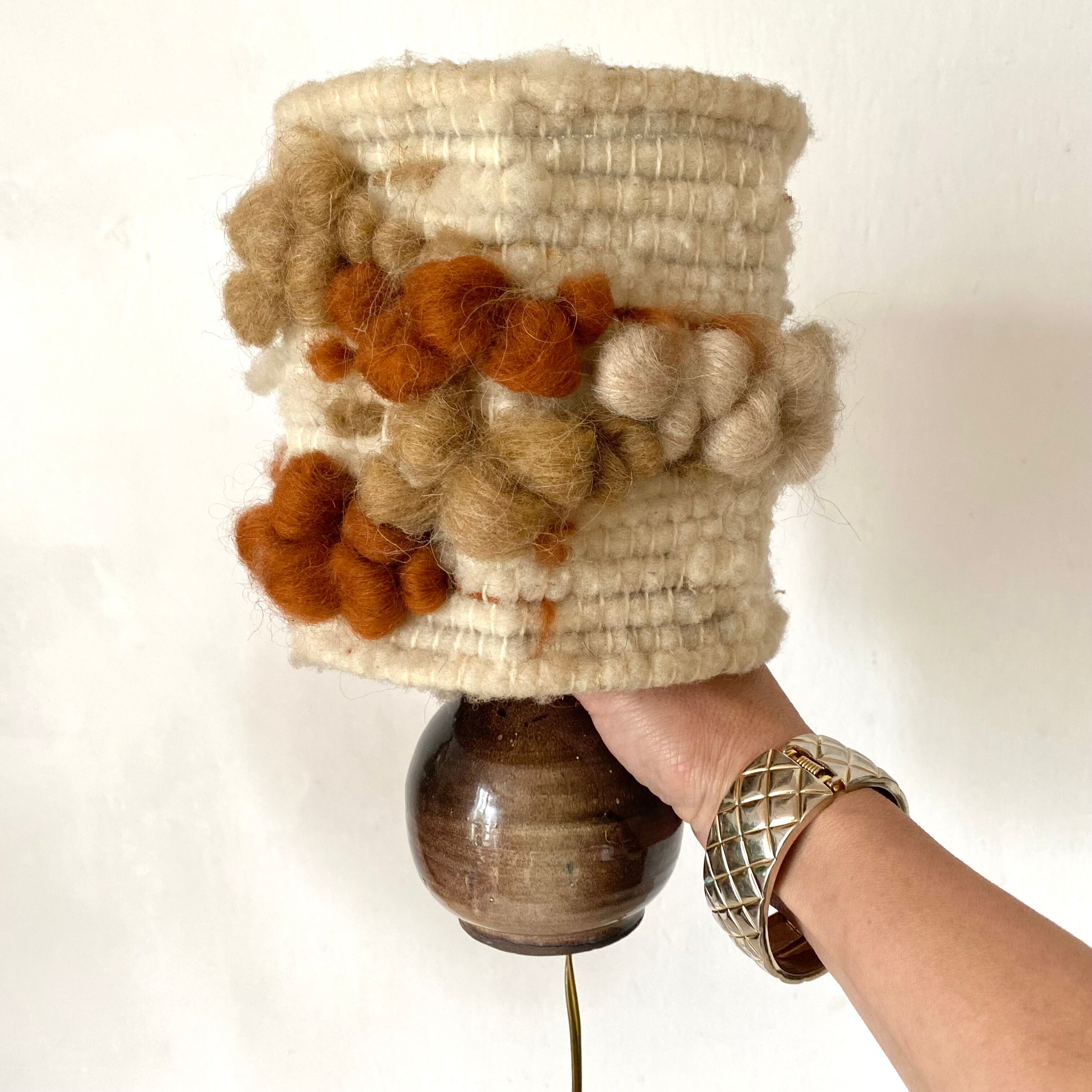 Vintage ceramic and wool lamp, 70s