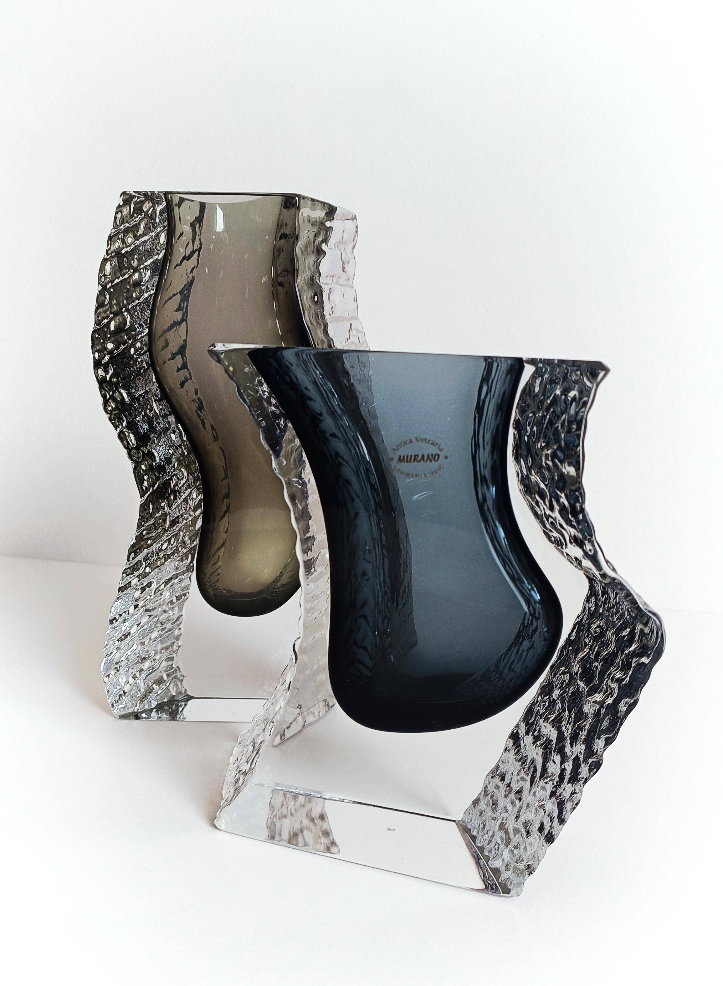 Alessandro Mandruzzato Murano Glass Vases, Hand-Blown, Italy, 1970s