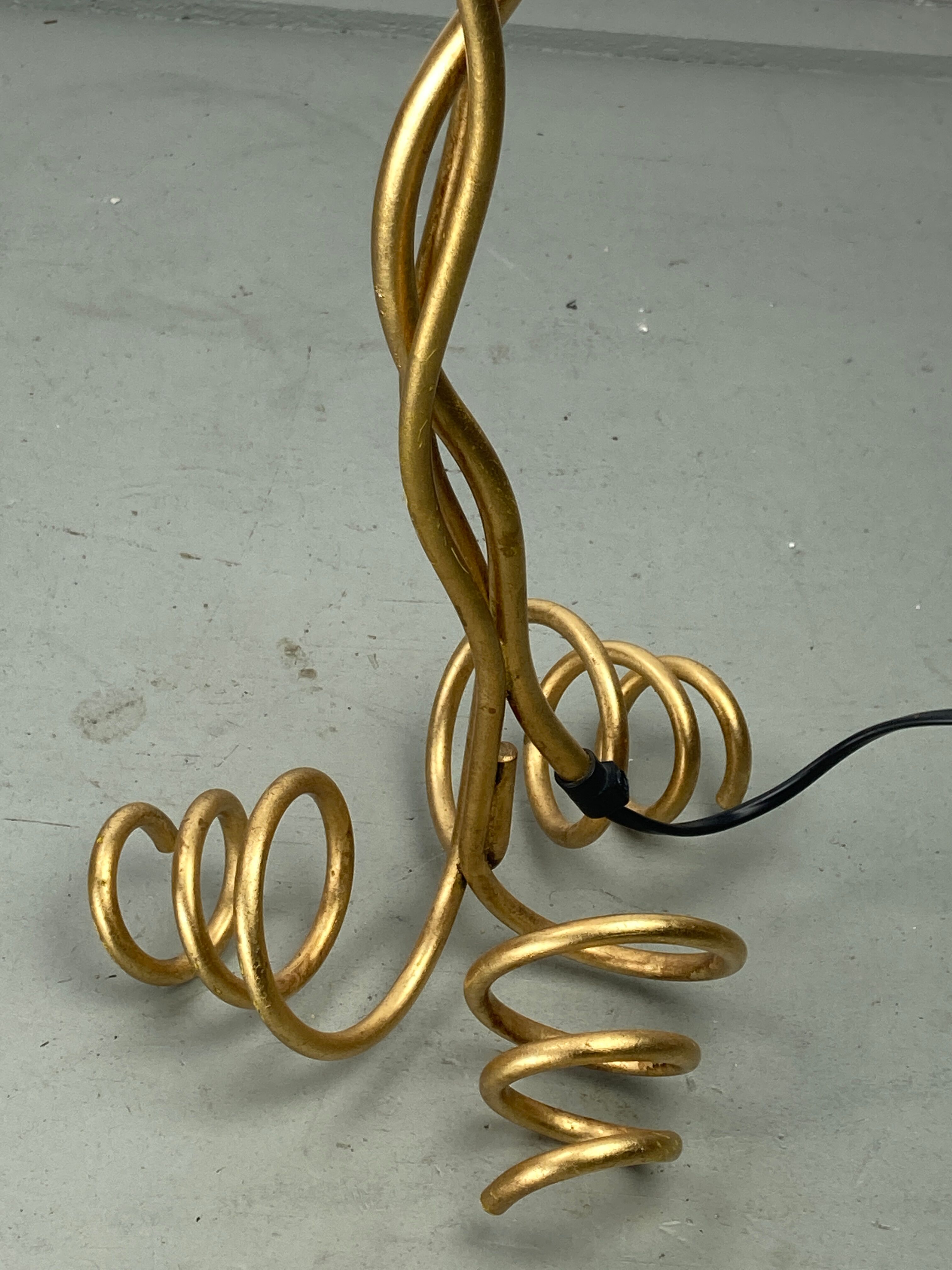 Vintage curly wavy free form label lamp, bouclé shade