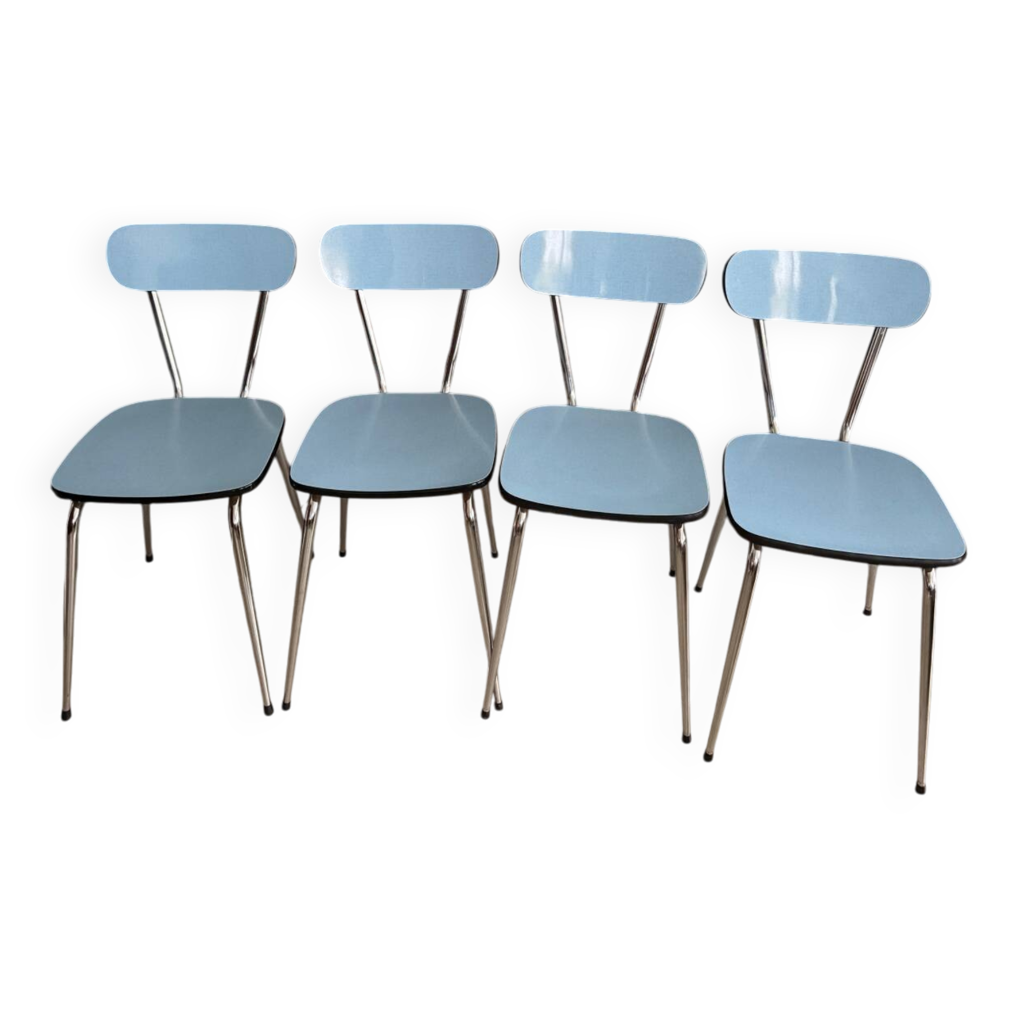 Série de 4 chaises Formica bleues vintage