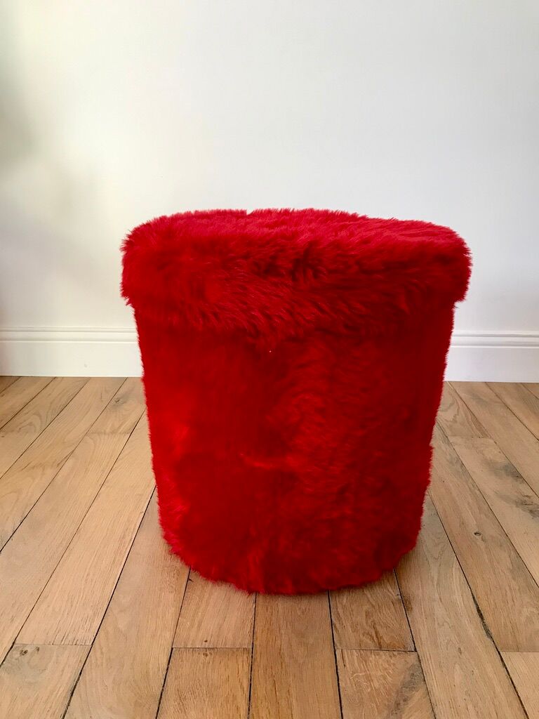 Pouf moumoute pelfran red years 60-70