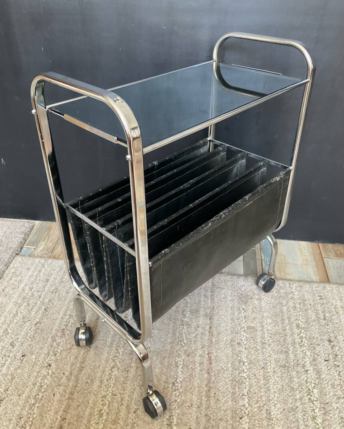 Vintage side table with magazine rack from the 70s