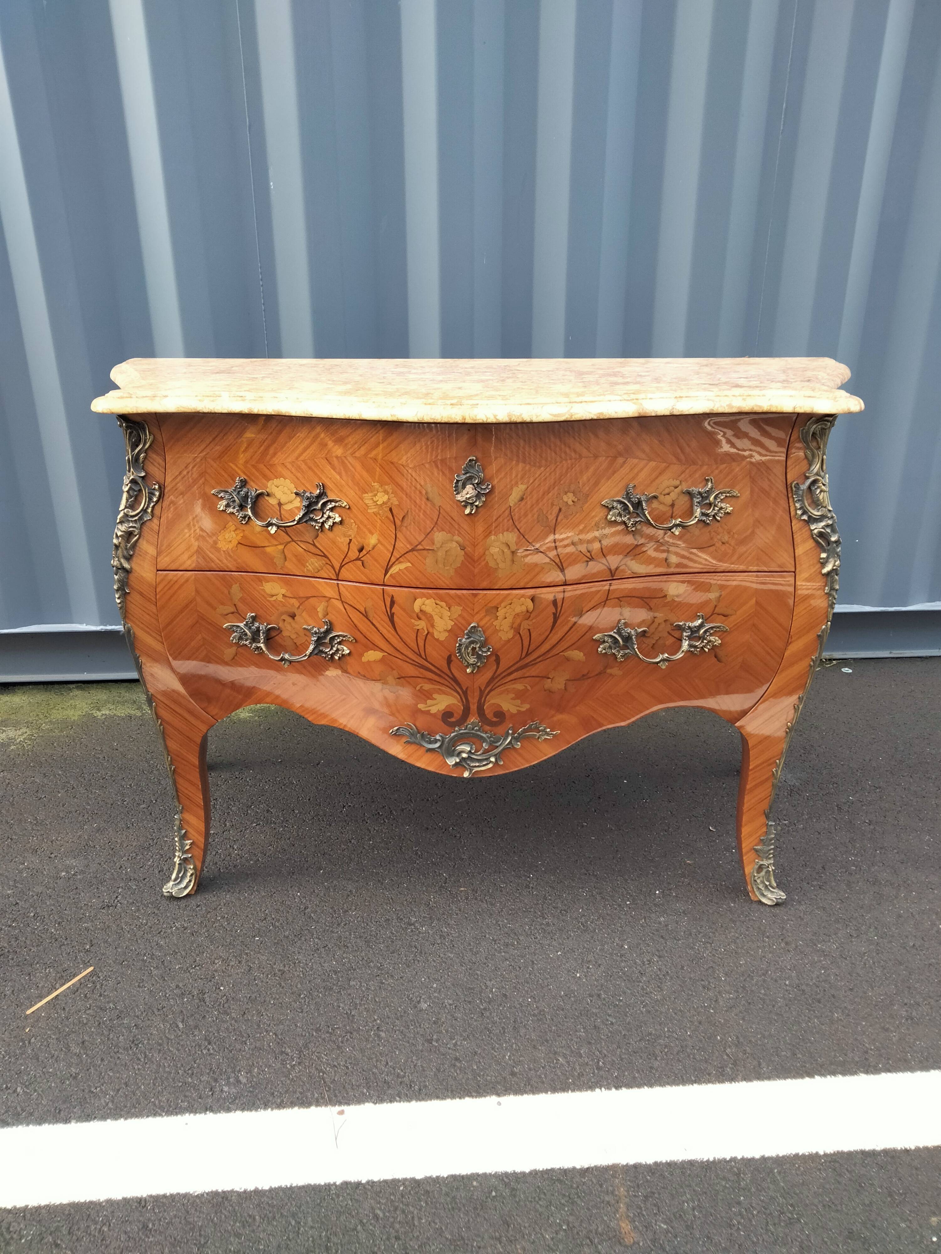 Old style chest of drawers Louis XV marquetry marble top