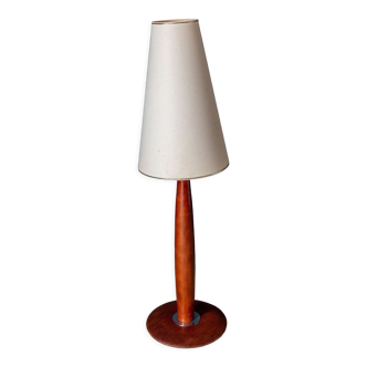 Lampe en bois 1990 abat-jour blanc pied douche