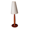 Lampe en bois 1990 abat-jour blanc pied douche