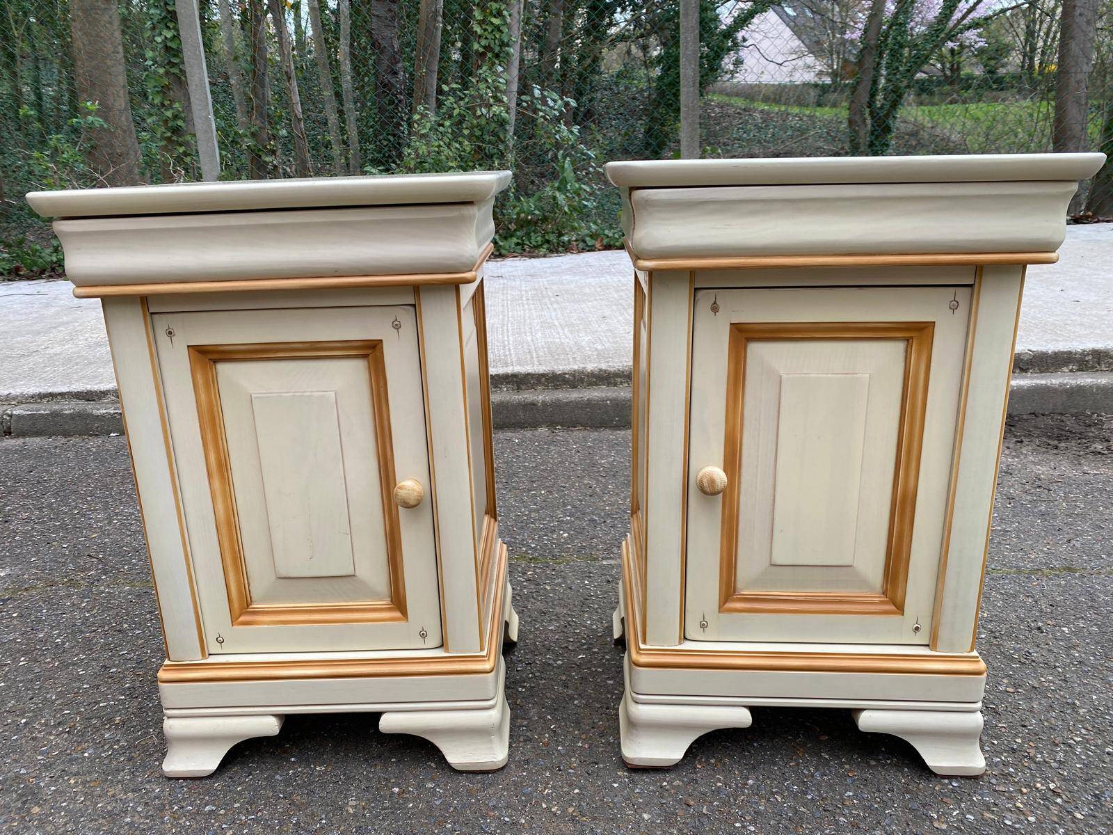 2 Louis Philippe bedside tables in solid beige wood.