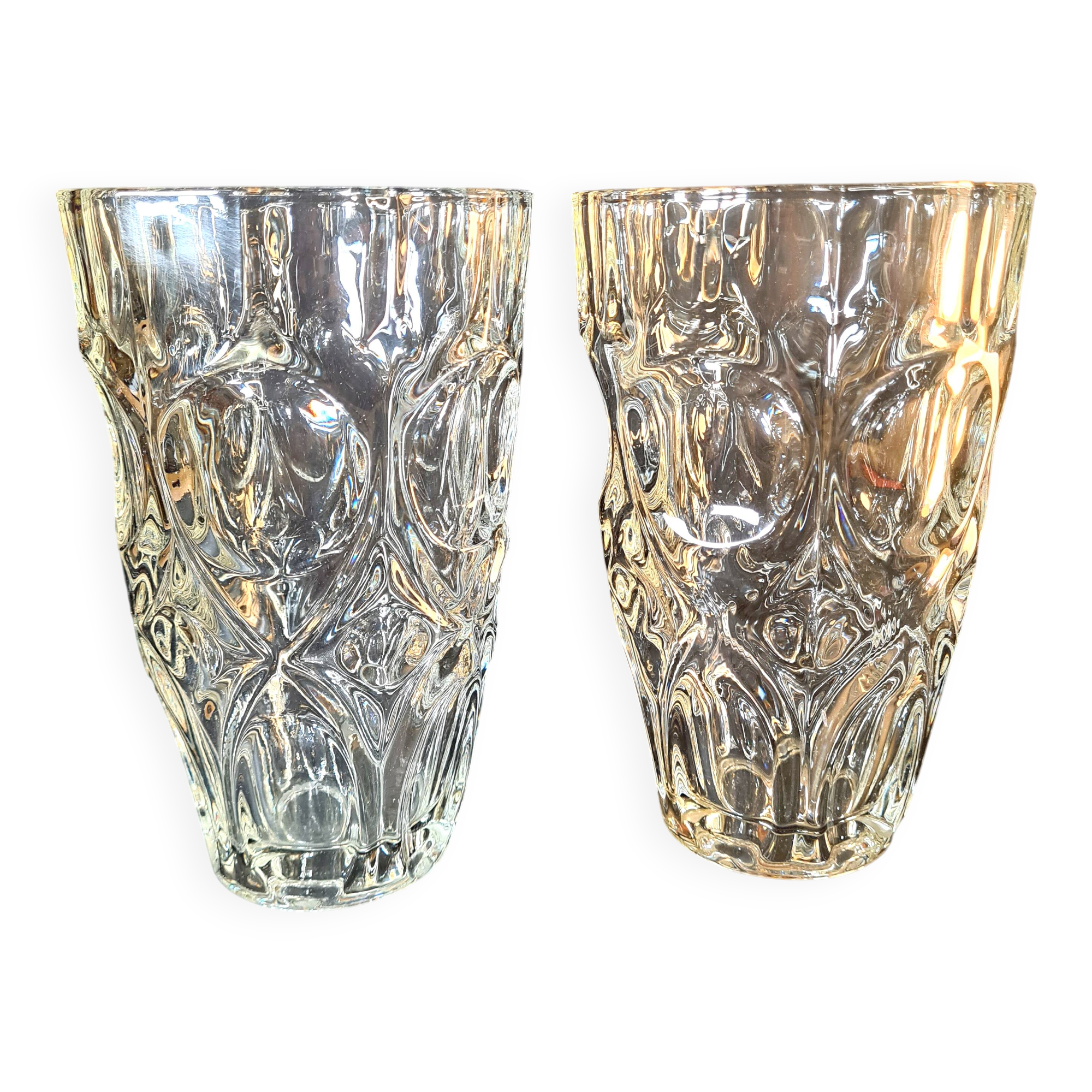 Pair of vintage 70s sculpted glass vases