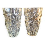 Pair of vintage 70s sculpted glass vases