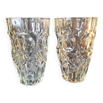 Pair of vintage 70s sculpted glass vases